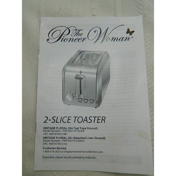 The Pioneer Woman Slice Toaster Vintage Floral Teal W/Red Flowers Tested/WORKS! - Picture 11 of 11